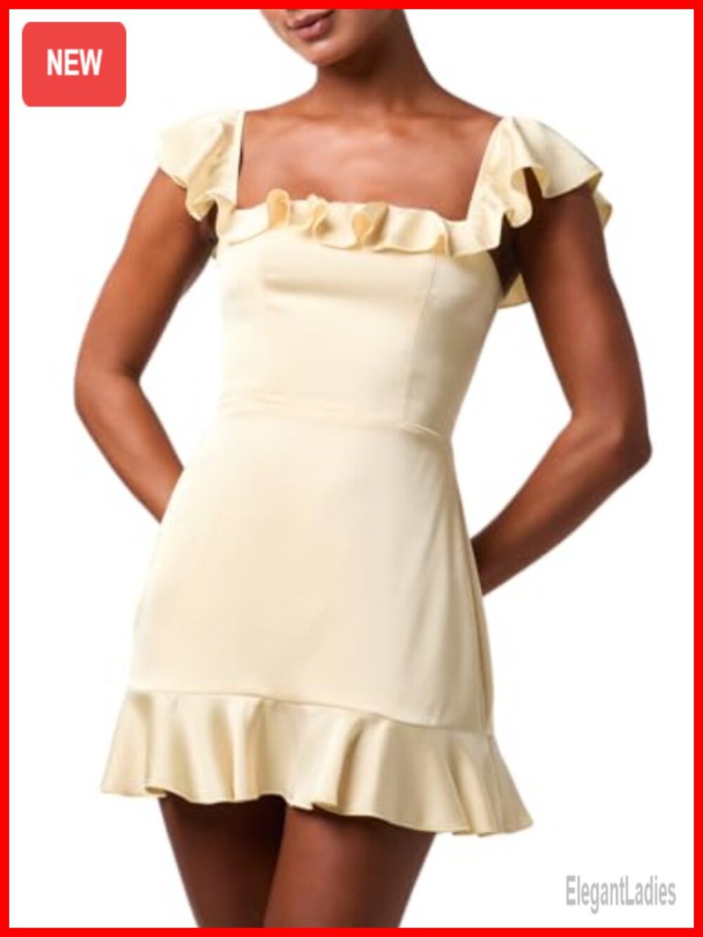 Lulus Sunny Ruffle Mini Dress Square Neck Smocked Back Sleeveless